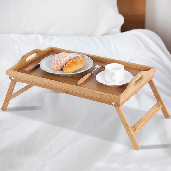 Hot Sale Portable Bamboo Wood Bed Tray Useful Breakfast Laptop Desk Tea Food Sofa Bed Tray Picnic  Studying Table Wholesale